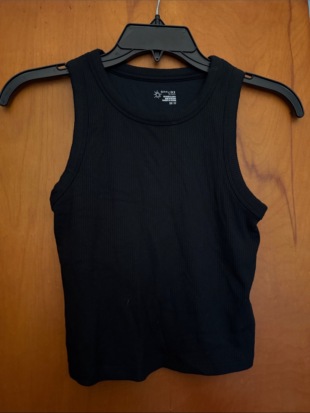 Offline by Aerie Black Ribbed Cropped Tank Top